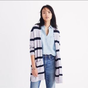 Madewell Kent Alpaca Wool Open Front Cardigan Oversized Gray/Navy Stripes Sz XS